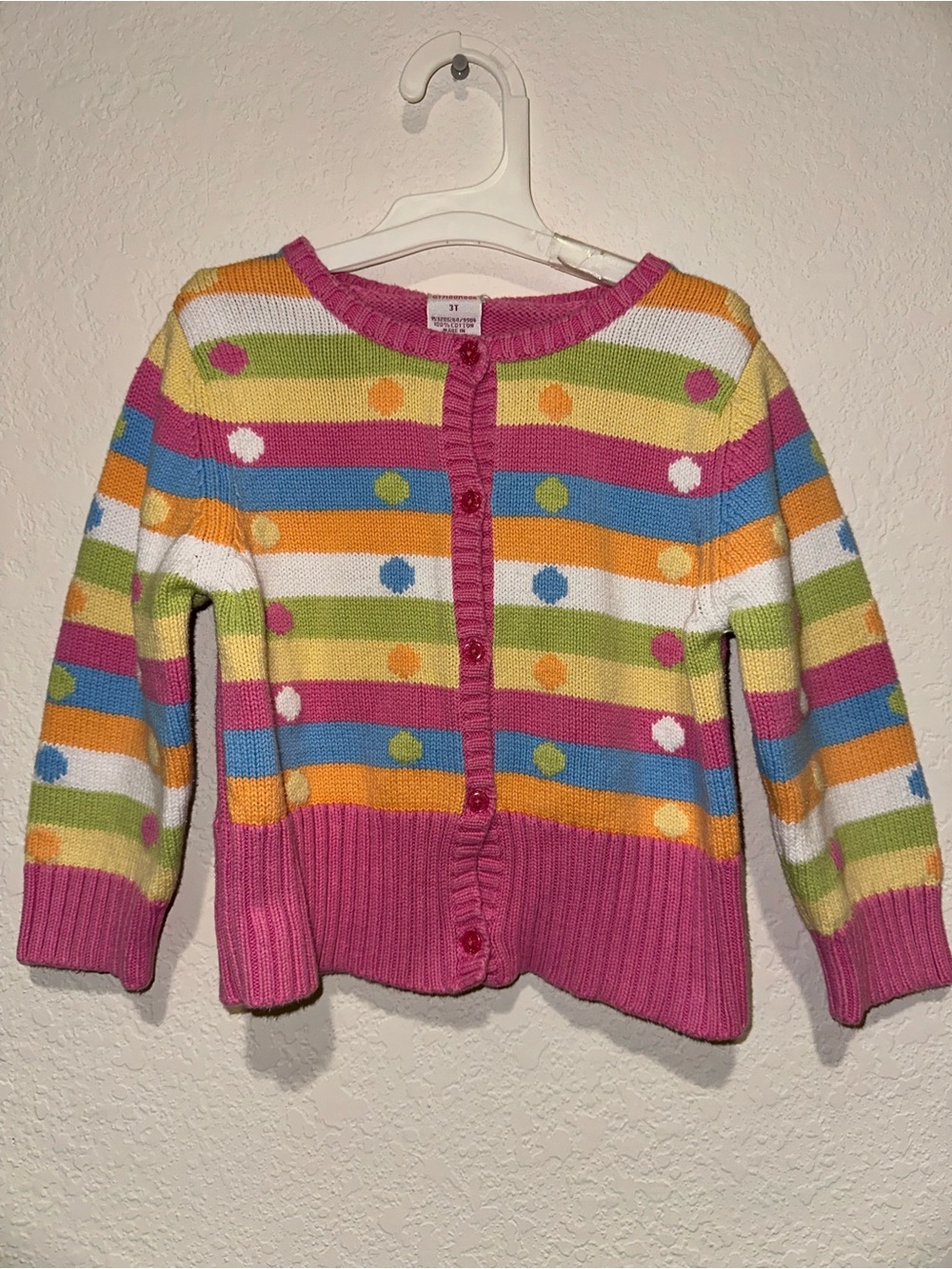 Vintage 2004 Gymboree Pink Green Blue Polka Dot Knit Cardigan 3T